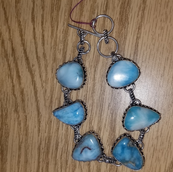 New Sterling Silver Larimar bracelet , Toggle Style - Picture 1 of 13